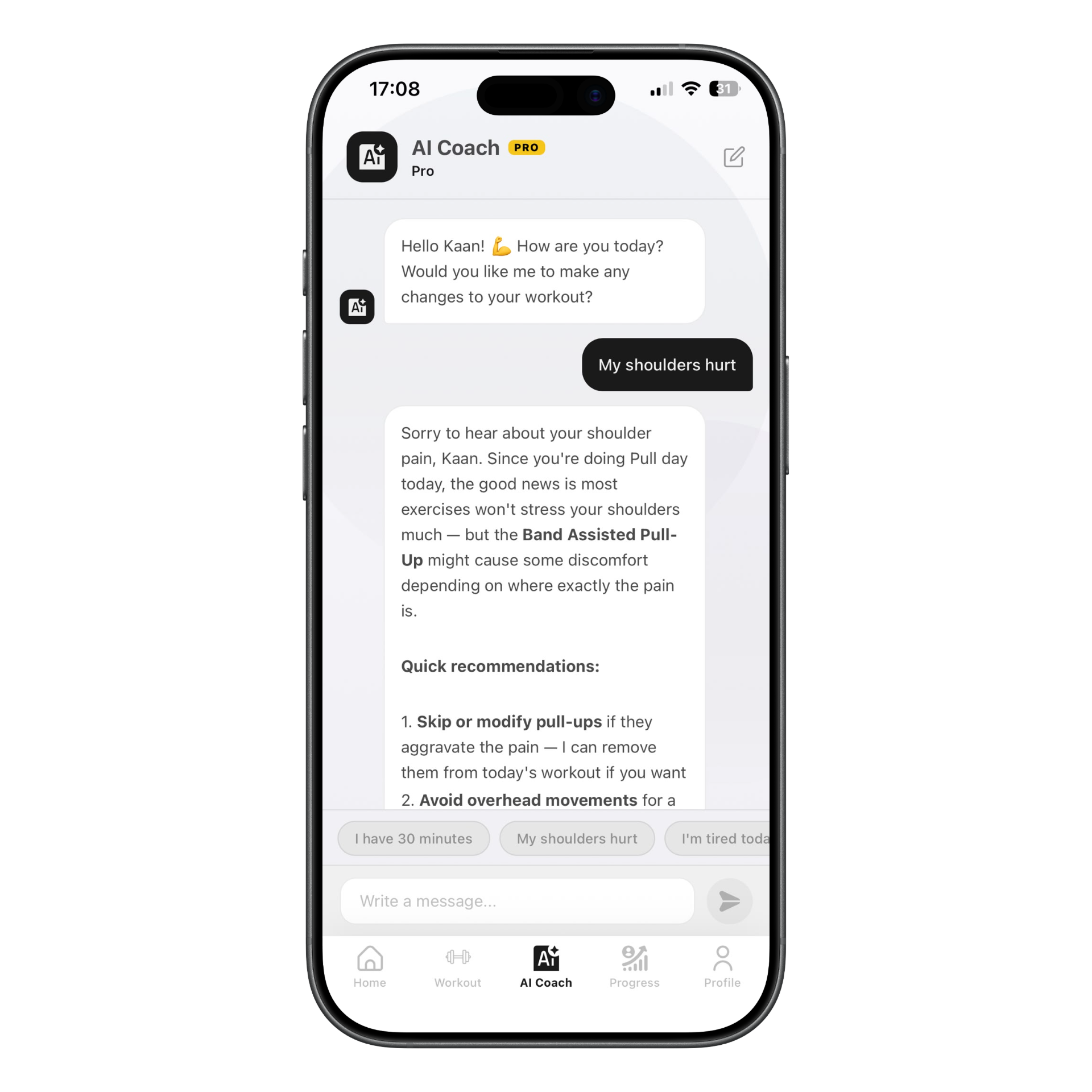 AI Coach chat screen